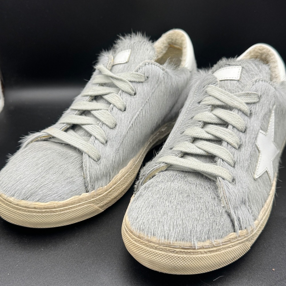 The Shoe Box Womens 8.5 Grey‎ Genuine Calf Hair Sneakers Made in Italy Low Top
